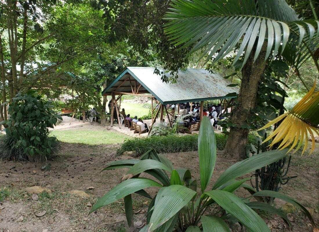 Open-sided pavilions in the shade at Ampumuzza